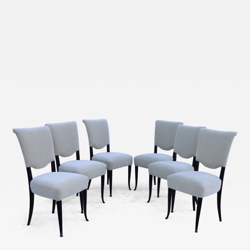 1950s Modernist Italian Ebonized Dining Chairs In Donghia Mohair Fabric