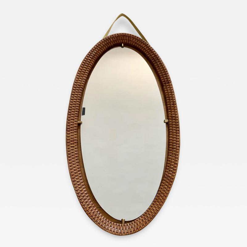 1950s Oval Mirror in Rattan