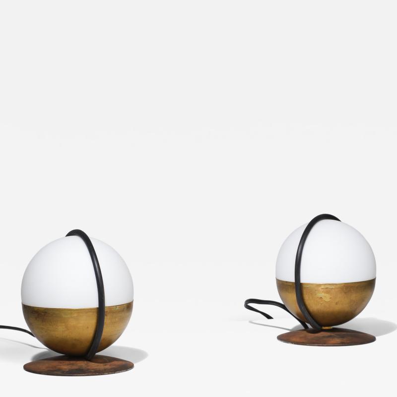 1950s Pair of Italian Table Lamp with Opaline Glass and Brass
