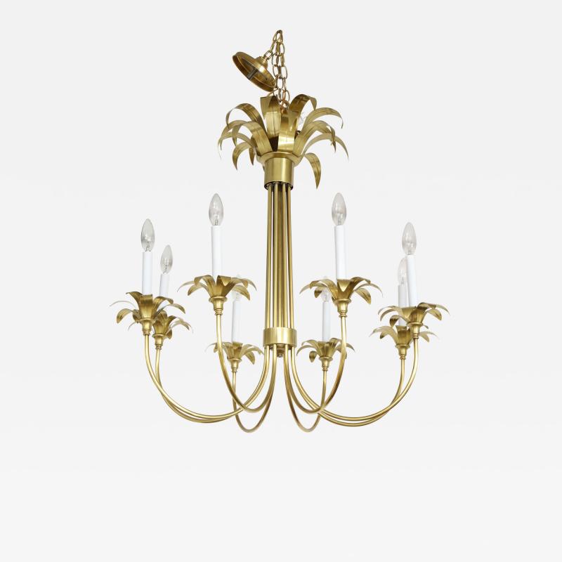 1950s Solid Brass Eight Arm Italian Flower Chandelier