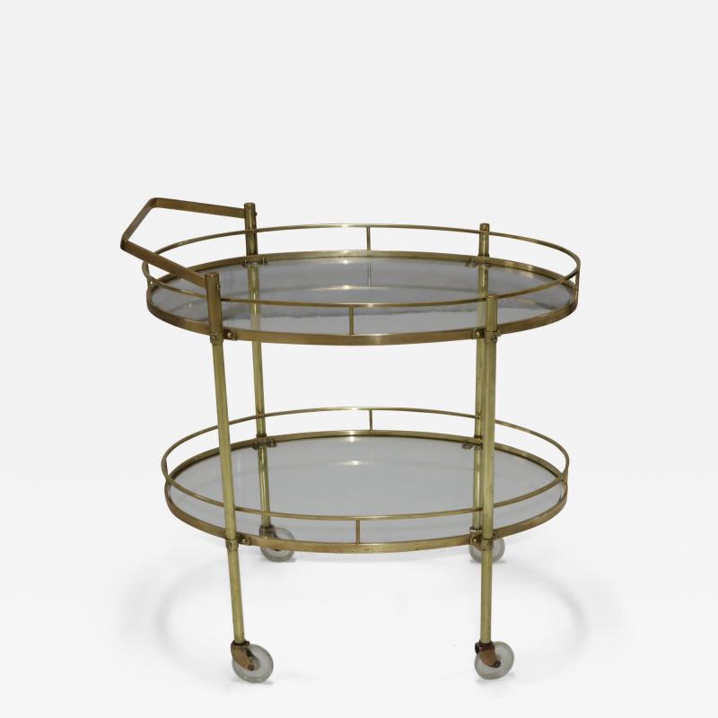1950s Solid Brass Italian Oval Bar cart