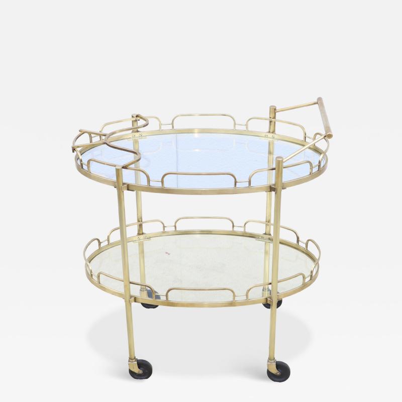 1950s solid brass Oval Bar Cart By Maxwell Phillips