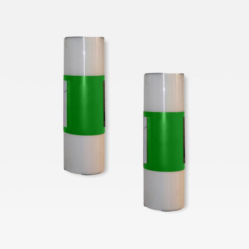 1960 Italian Pair of Forest Green White Tall Ceiling Wall Lights