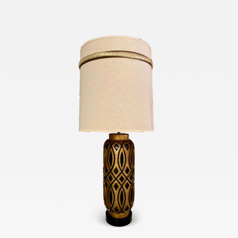1960 s Gold and Black Ceramic Lamp with Original Shade