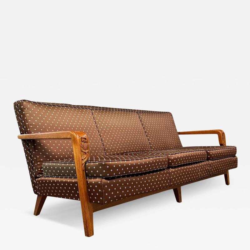 1960s American Studio Craft Oak Sofa with Thistle Carving Mid Century