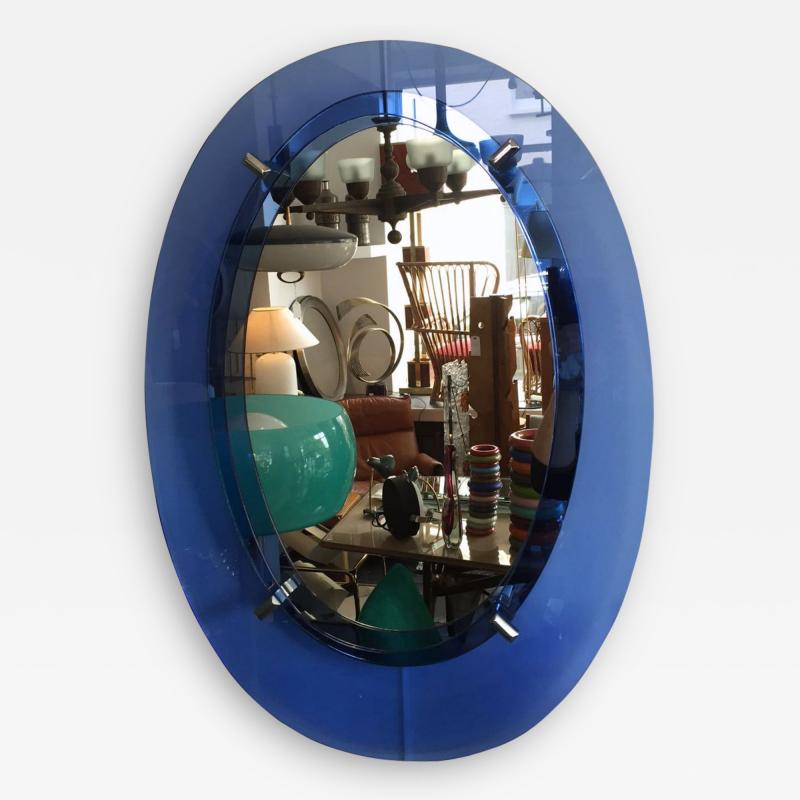 1960s Blue Irregular Oval Mirror
