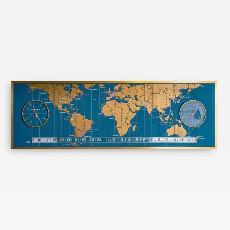 1960s Braniff Airlines World Map Doomsday Clock with Programmable Lighting