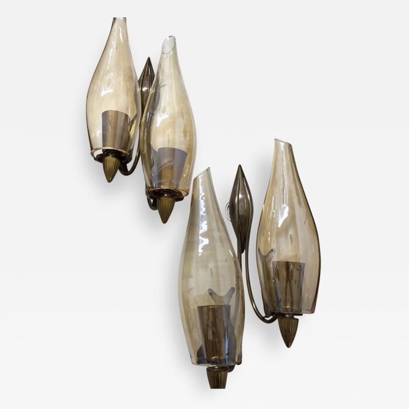 1960s Elegant Pair of Italian Double Lights Sconces