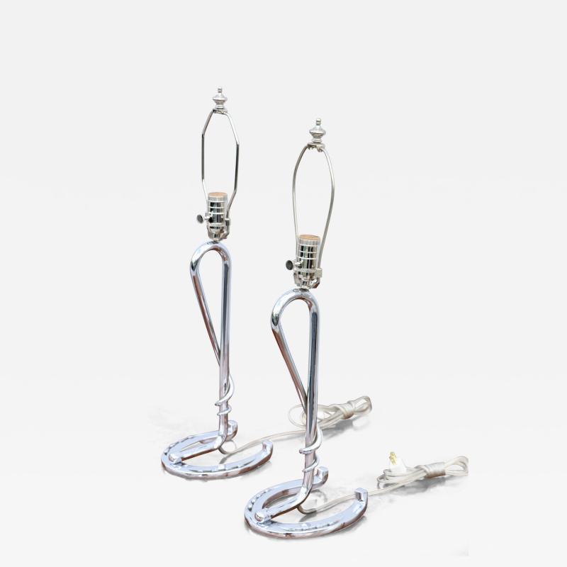 1960s French Horse Shoe Chrome Table Lamps