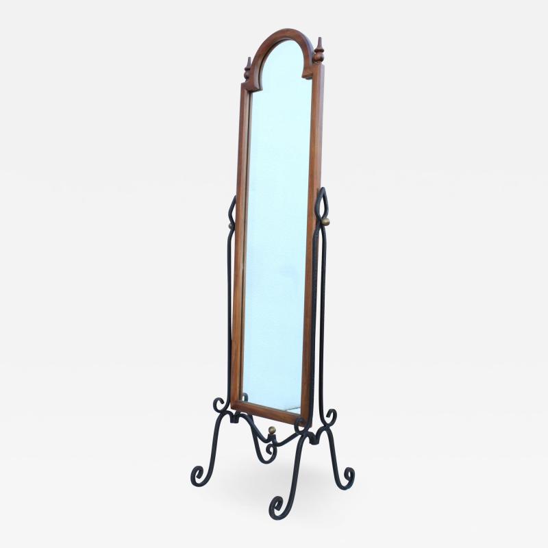 1960s Fruit wood With Scrolled Iron Frame Cheval Mirror