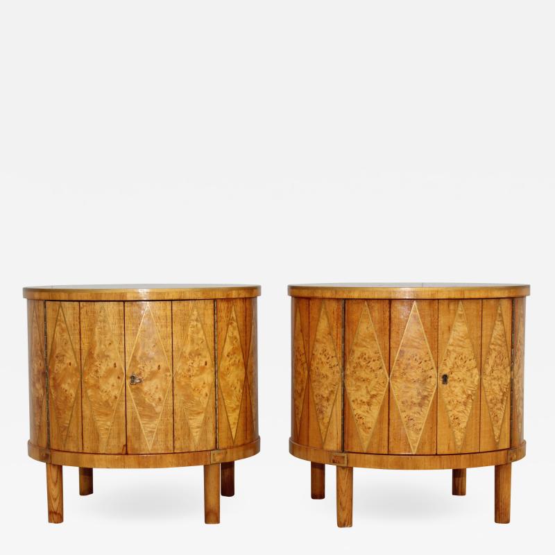 1960s Inlay Bur wood Drum End Tables