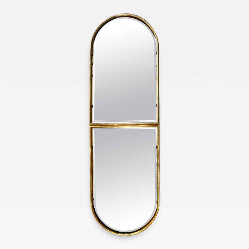 1960s Italian Minimalist Brass Full Floating Mirror with Round Arched Top Frame