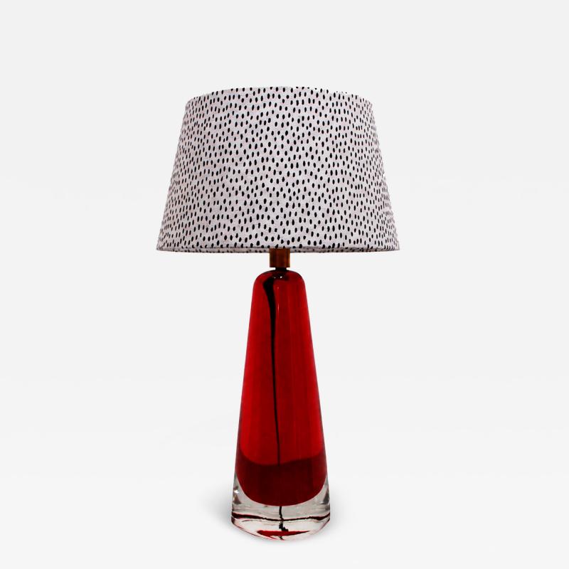 1960s Italian Red Murano Sommerso Glass Table Lamp with Polka Dot Shade