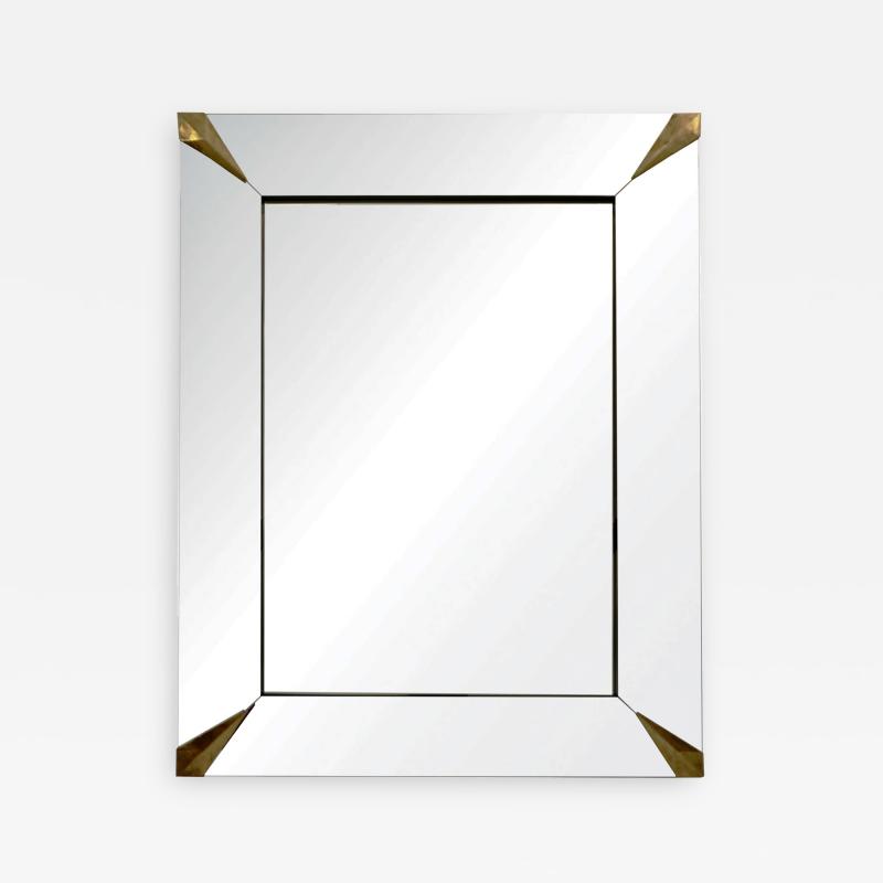 1960s Italian Vintage Minimalist Black Glass Brutalist Brass Wall Mirror