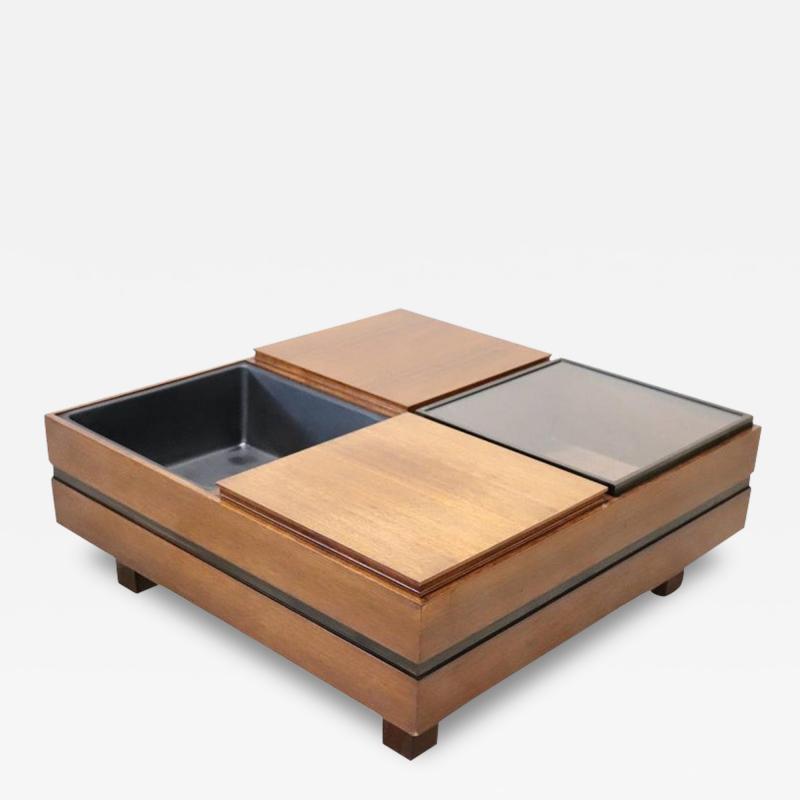 1960s Italian Wooden Square Storage Coffee Table