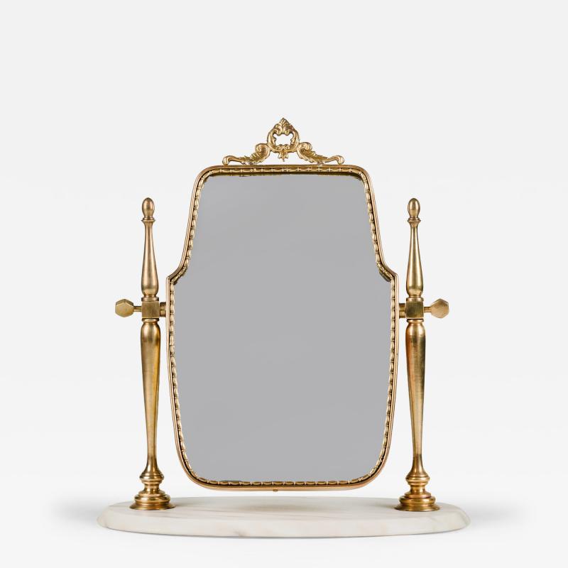 1960s Italian adjustable brass dressing table mirror with cream marble base