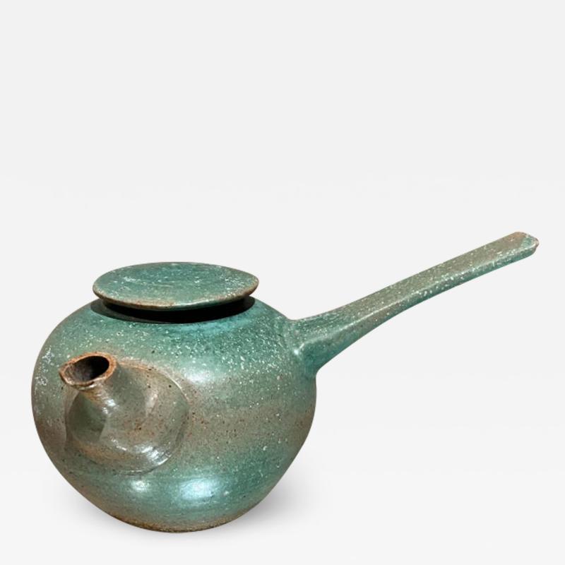 1960s Japanese Old Art Pottery Modern Green Tea Pot