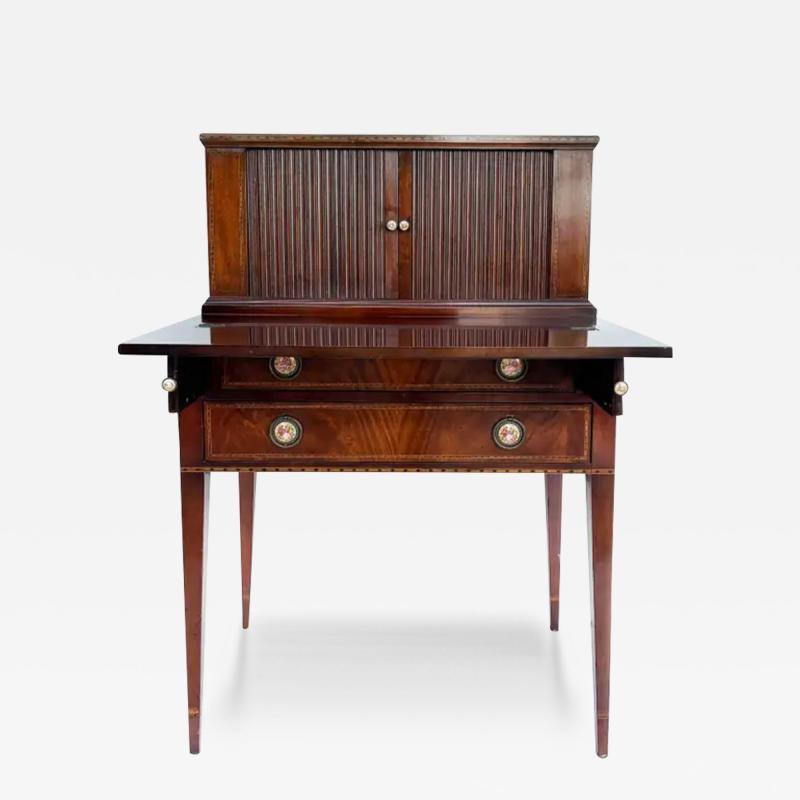 1960s Ladys Writing Desk Secretaire Tambour Doors Marquetry Banded Drawers