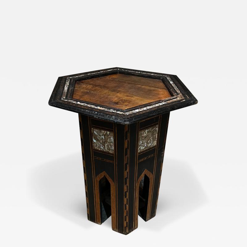 1960s Lovely Moroccan Side Table Hexagon Marquetry with Detailed Abalone Inlay
