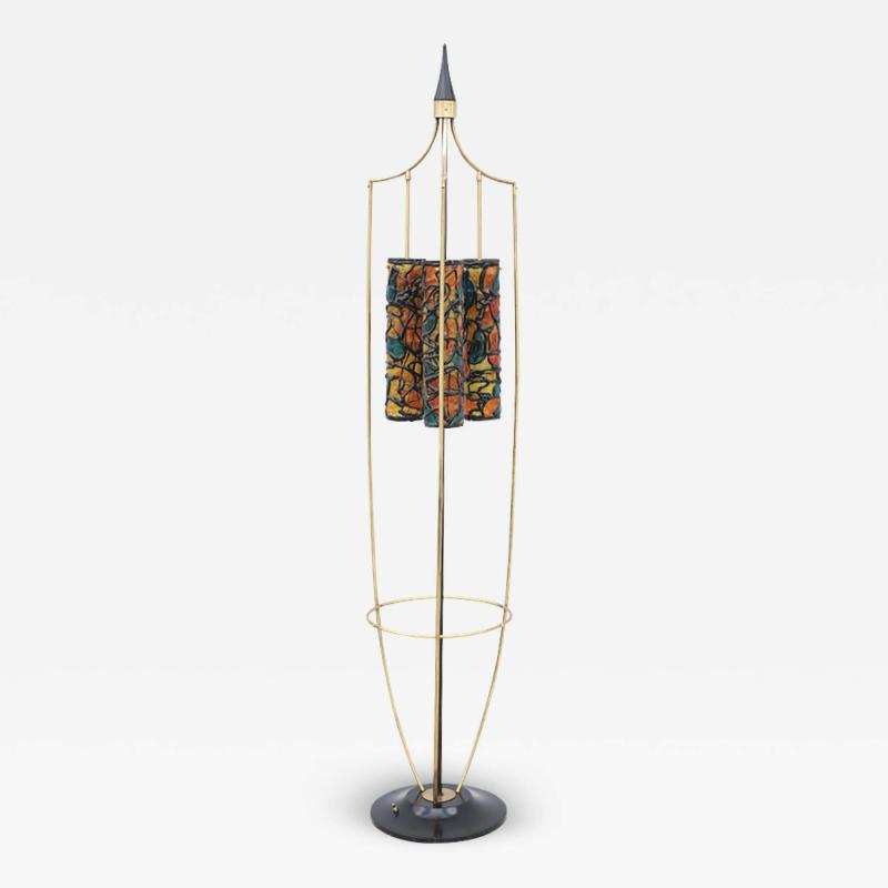 1960s Mid Century Modern Brass And Wood French Floor lamp