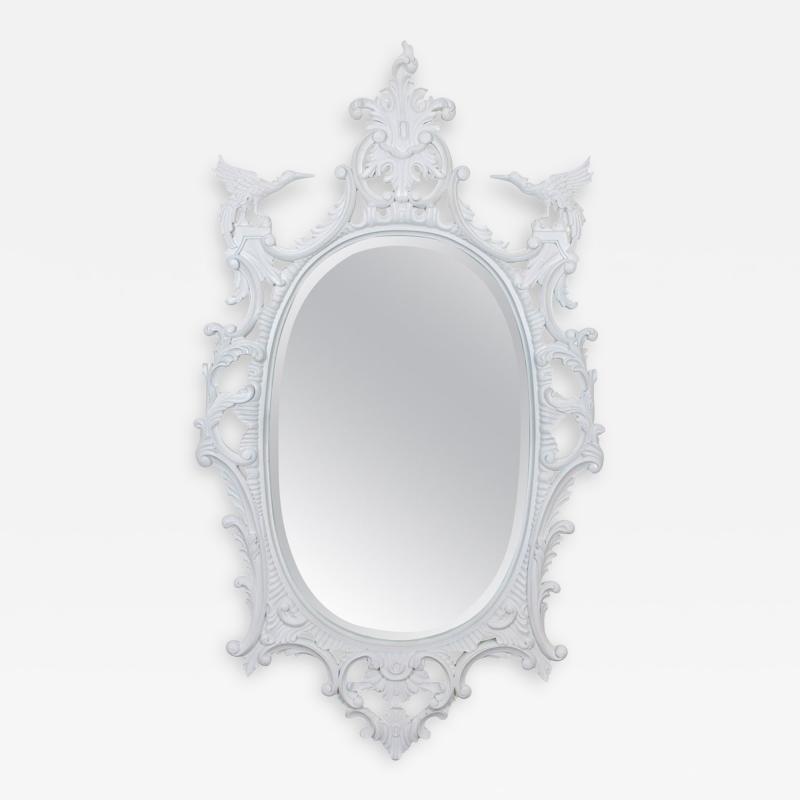 1960s Mid Century Modern Chinese Chippendale Oval Mirror Hand Carved