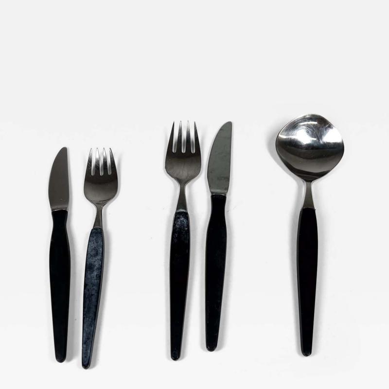 1960s Rostfri Gab Black and Stainless Flatware Set of 5 made Sweden