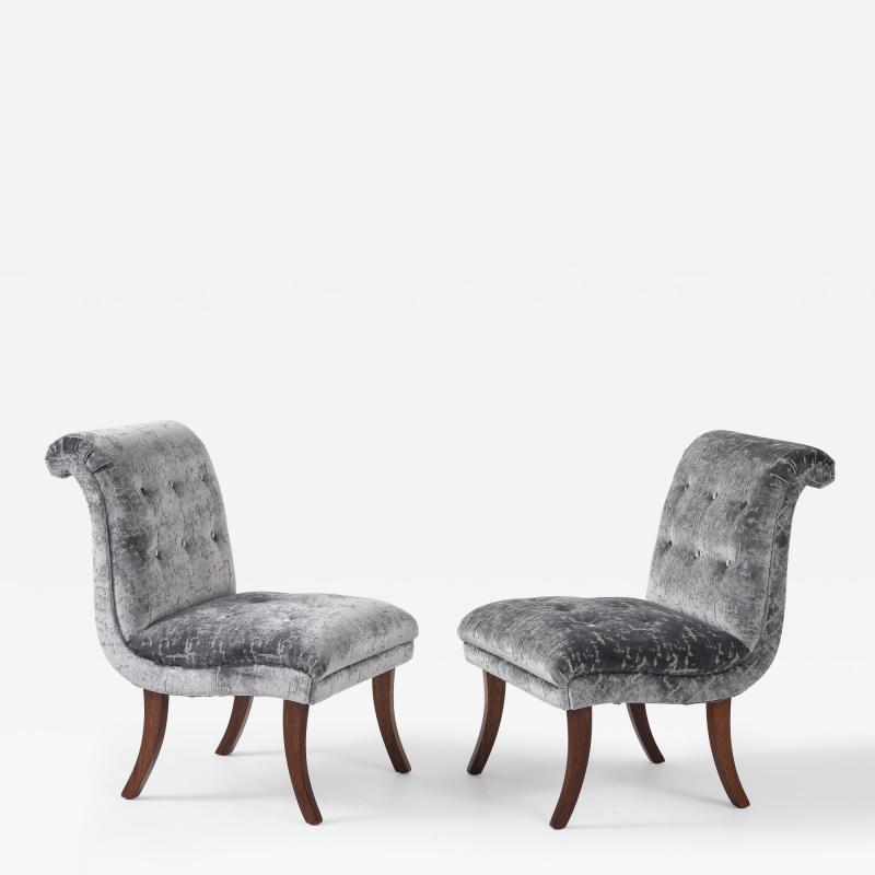 1960s Sabre lLegs Slipper Chairs In Velvet Uphosltery