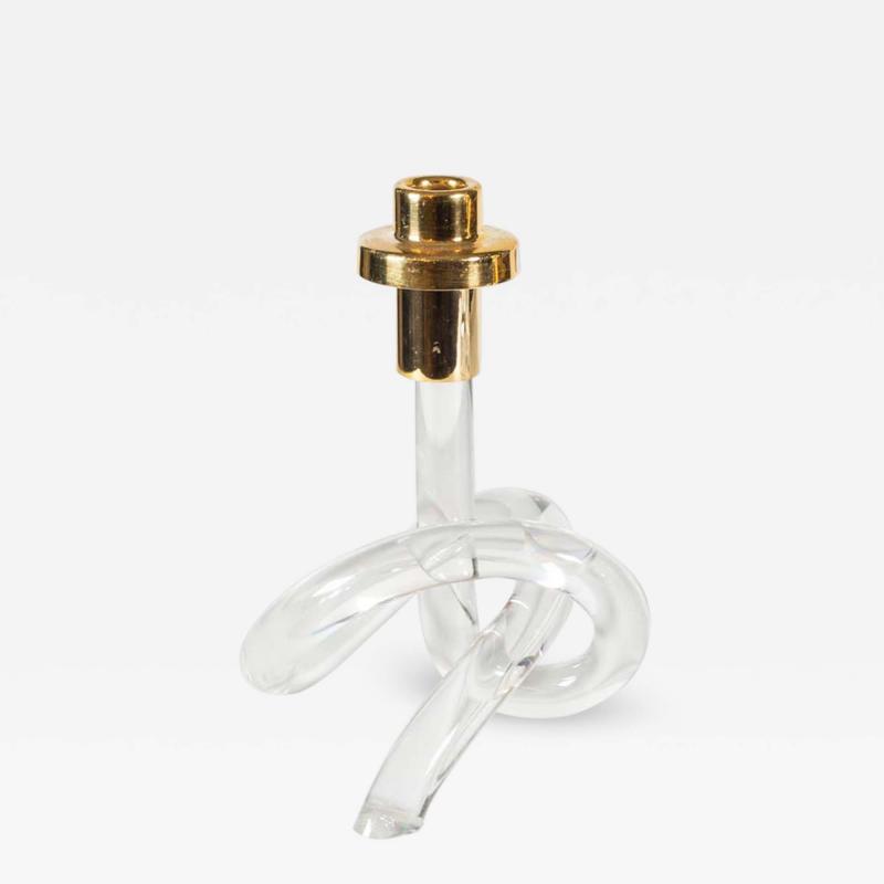 1960s Single candlestick Pretzel lucite and brass
