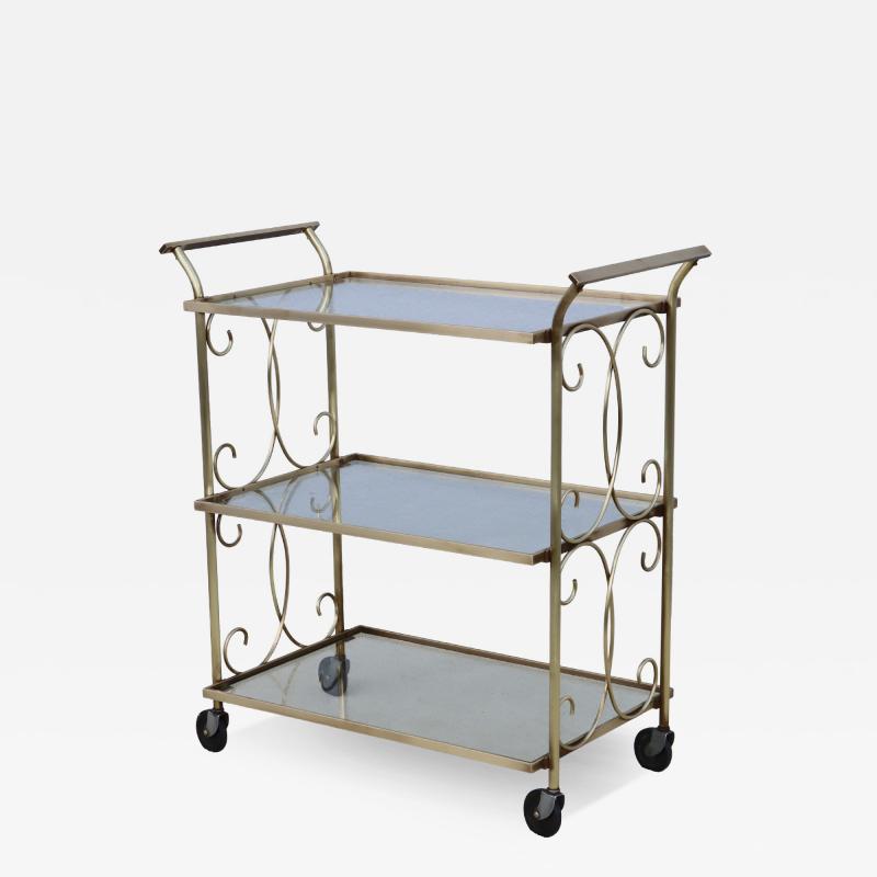 1960s Solid Brass 3 Tier Modern Bar Cart