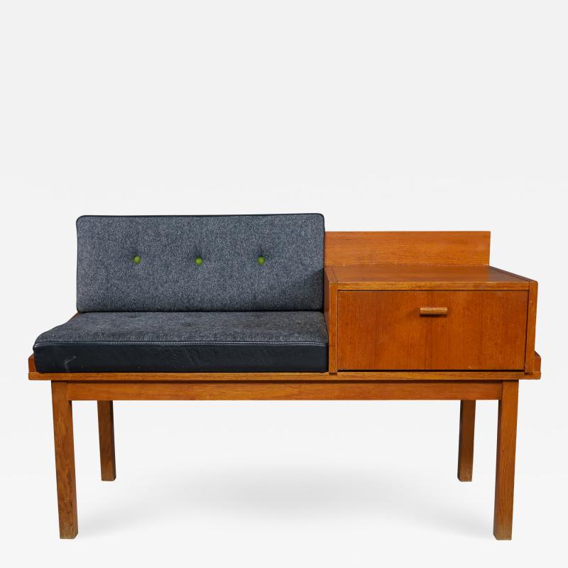 1960s Teakwood Hall Phone Stand w Felted Wool Seating