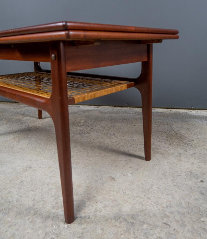 1960s Trioh of Denmark Teak & Woven Cane Expandable Coffee Table