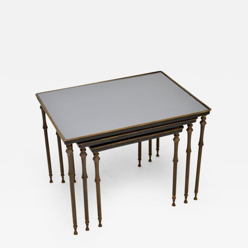 1960s Vintage French Mirrored Brass Nest of Tables