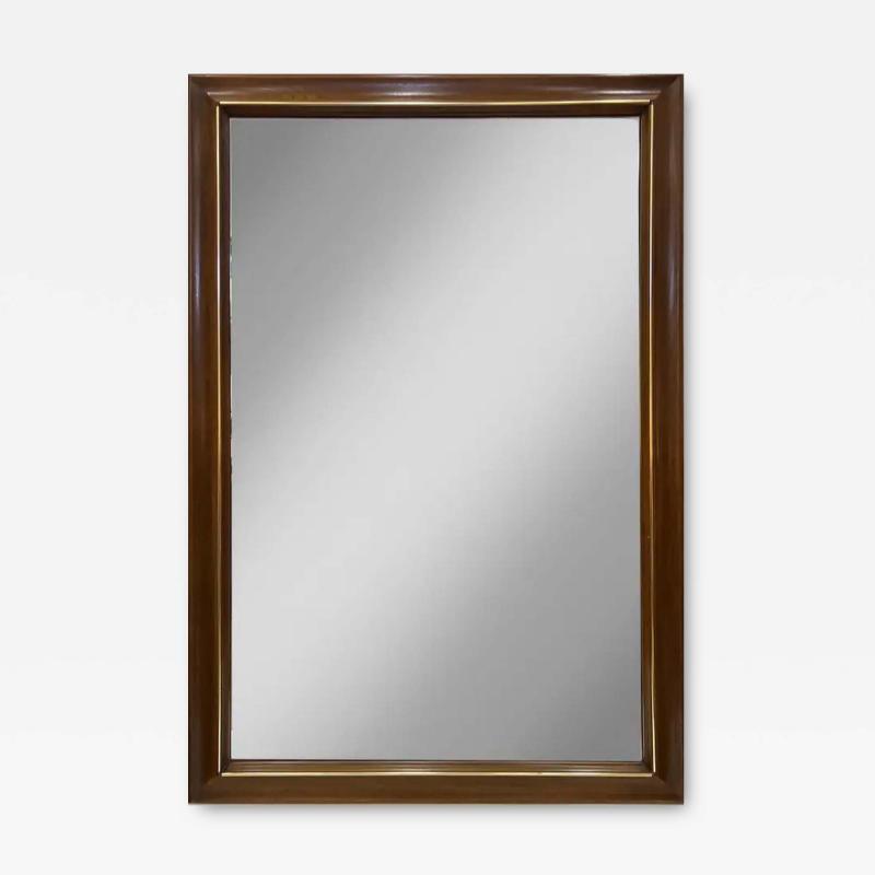 1960s Vintage Overscale Walnut Brass Campaign Style Mirror