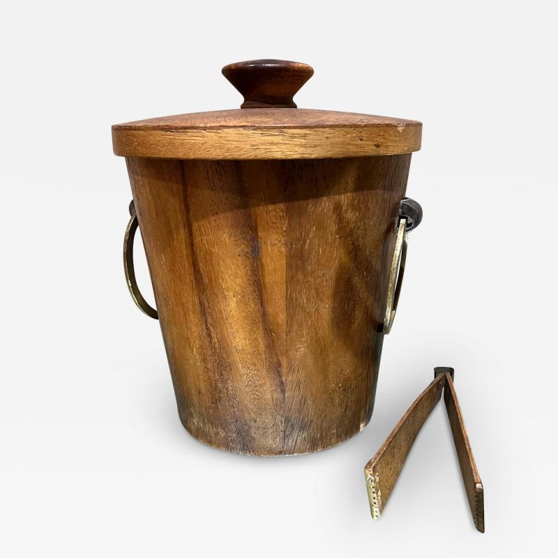 1960s Vintage Teak Wood Brass Ice Bucket Modernist Design Mexico