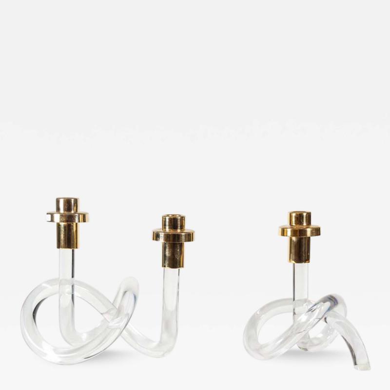 1960s candlestick Pretzel lucite and brass