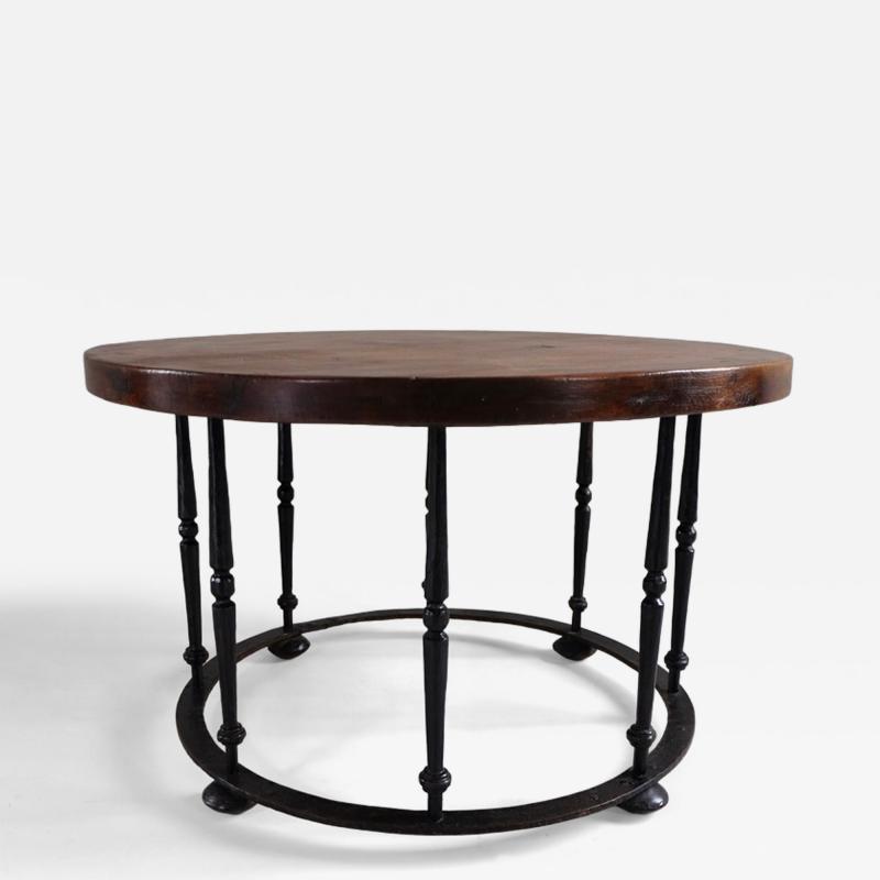 1960s wrought iron and wood side table Spain