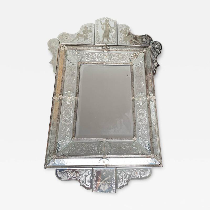 1970 Venice Mirror in the Antique with Decor of Characters Symbolizing Justice