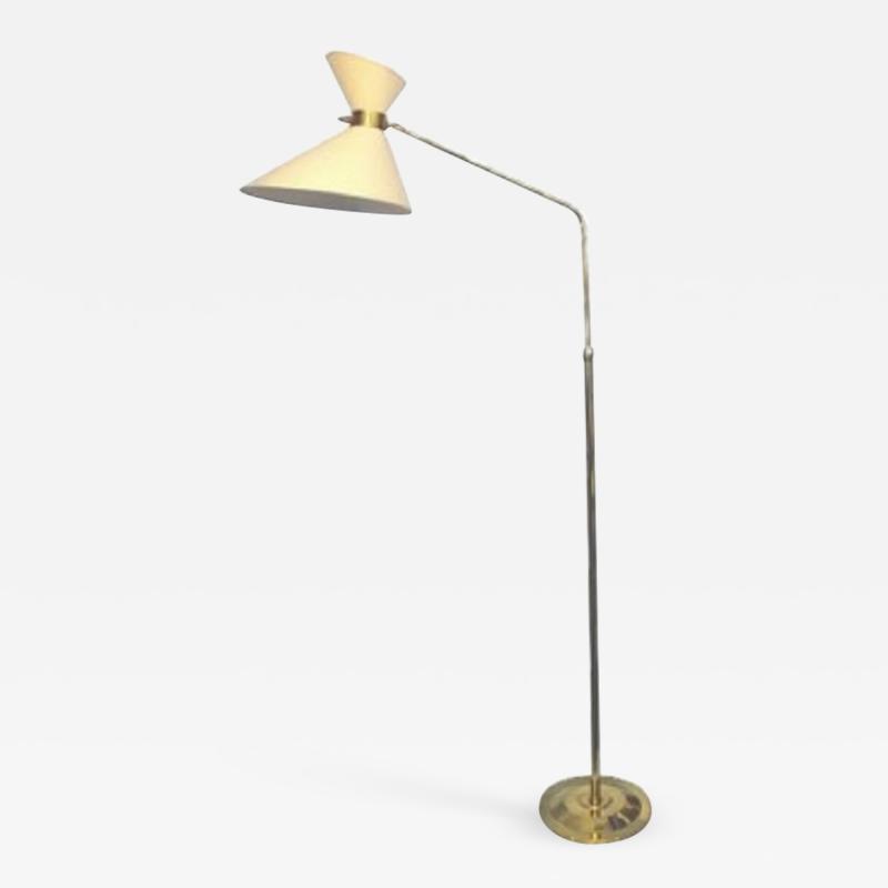 1970 extensible floor lamp in brass with a double diabolo shade
