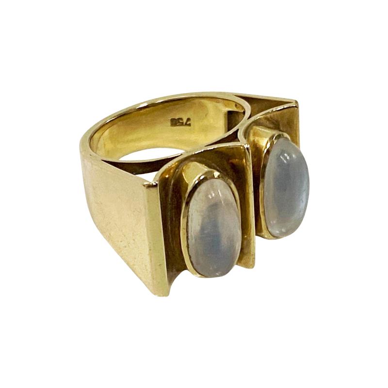 1970 s 18K Moonstone Modernism Abstract Ring 