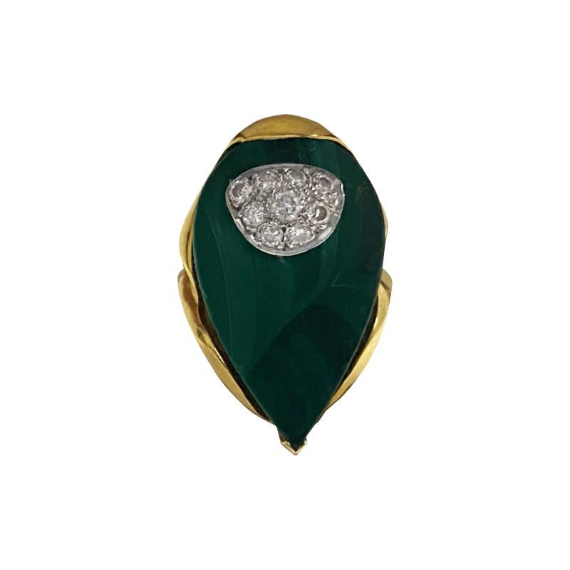 1970s 18ct Malachite Diamond Ring possibly English