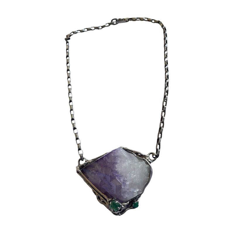 1970s Amethyst and silver brutalist necklace