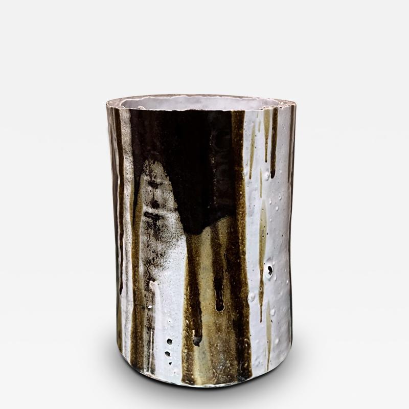 1970s Art Pottery Vase Lava Drip Glaze Planter