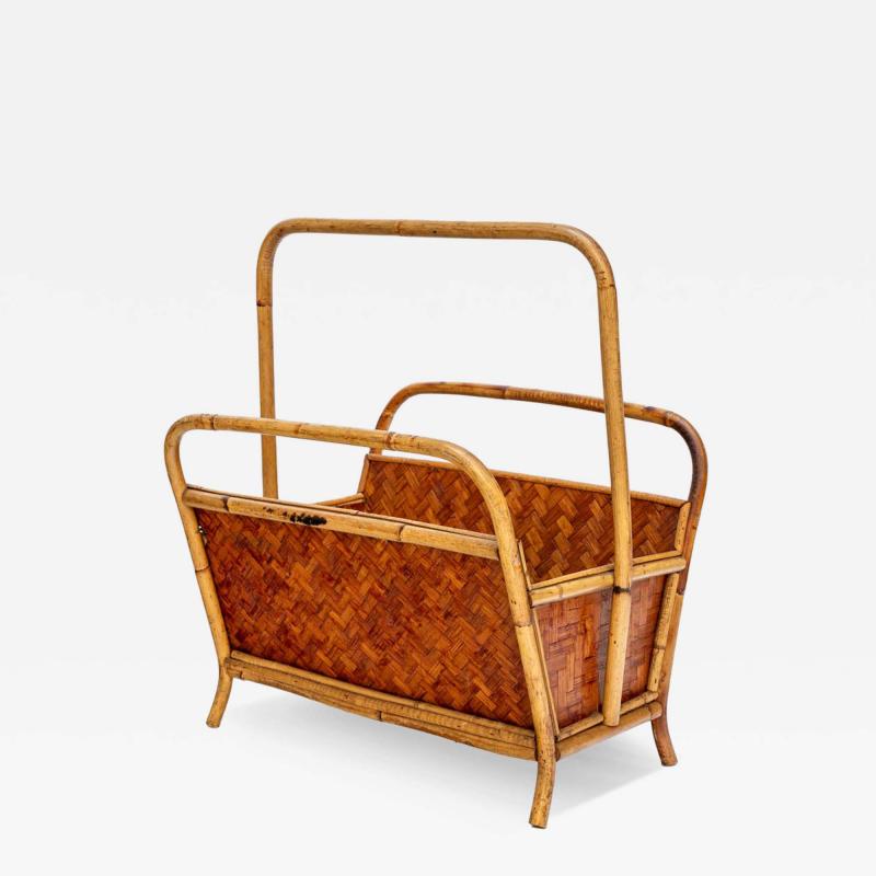 1970s Bamboo and rattan magazine holder