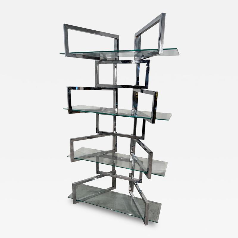 1970s Chrome Glass Geometric tag re Bookshelf