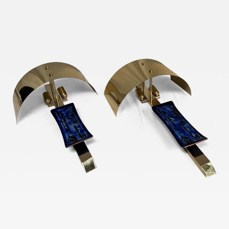 1970s Enameled and brass sculptural sconces