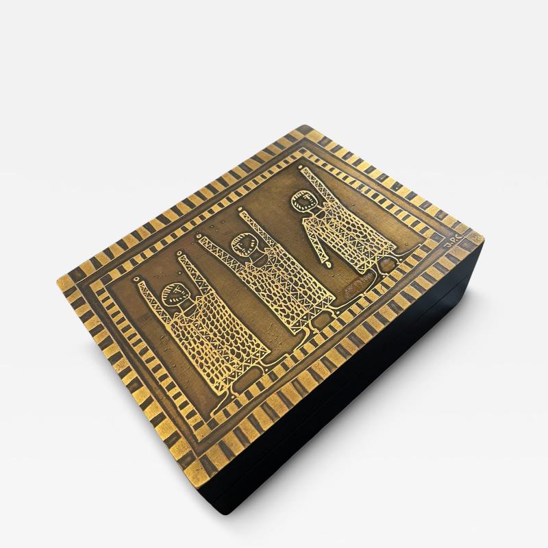 1970s Etched brass d corative box by Jean Pierre Chevalier