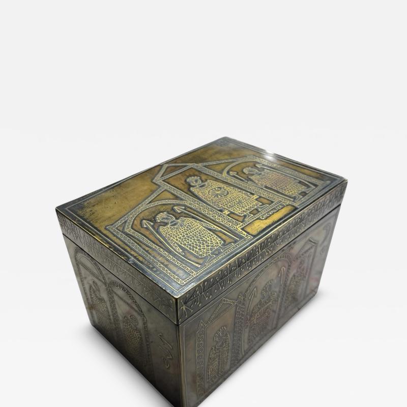 1970s Etched brass decorative box By Jean Paul Chevalier