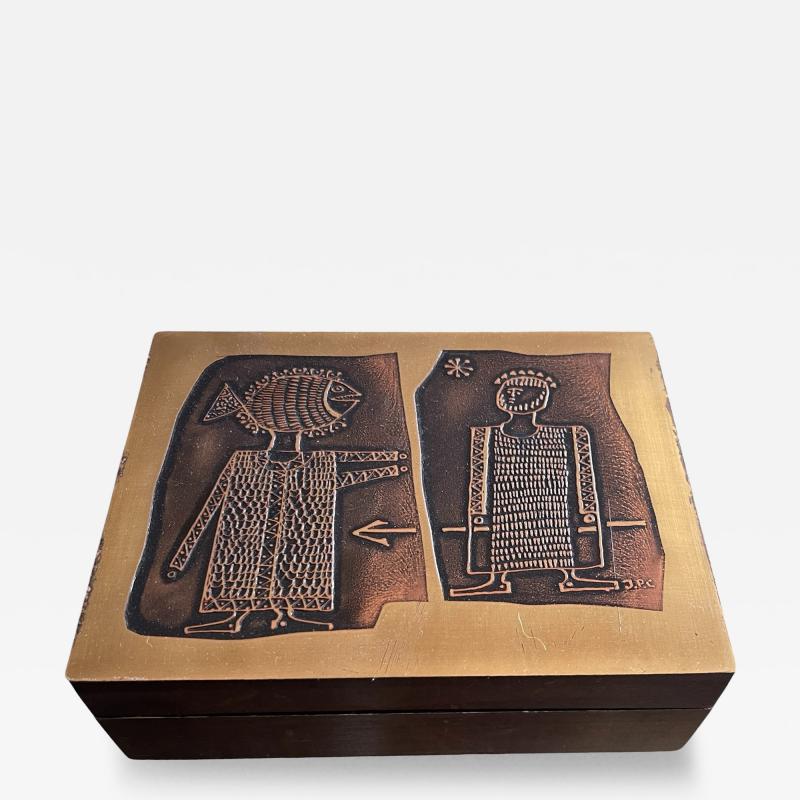 1970s Etched brass hand made decorative box by Jean Pierre Chevalier