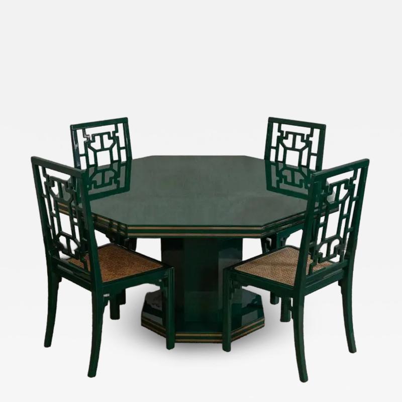 1970s Green Lacquered Wood Dining Set