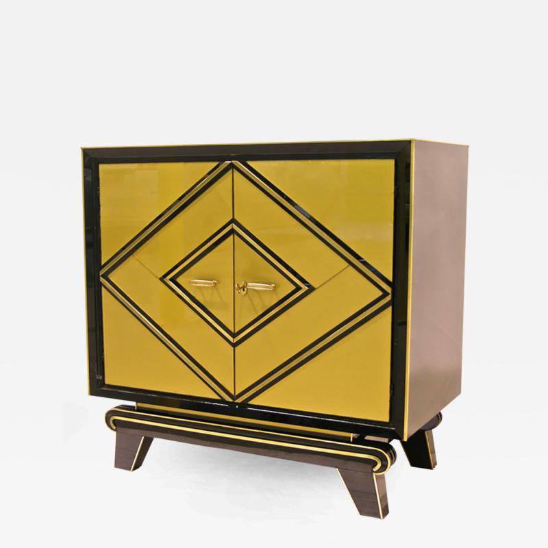 1970s Italian Art Deco Design Black and Gold Glass Cabinet